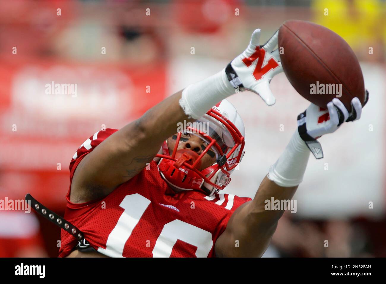 Nebraska wide receiver Jamal Turner (10) catches the ball prior to