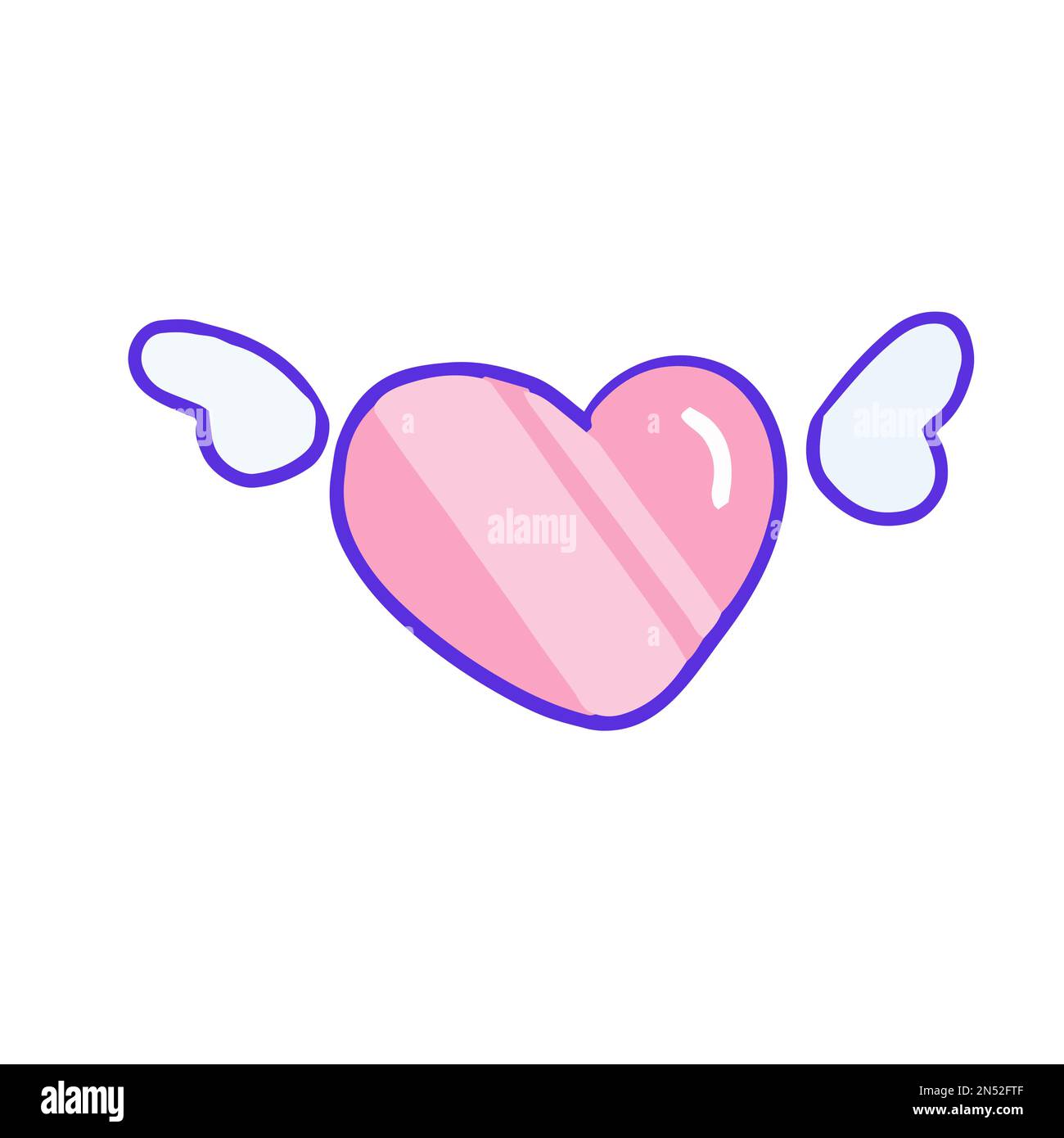 Hand drawn aesthetic cute pink heart with wings and reflection Stock Vector