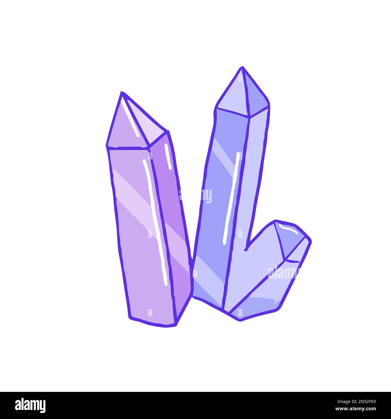 Hand drawn aesthetic isolated cute purple crystals with reflection Stock Vector