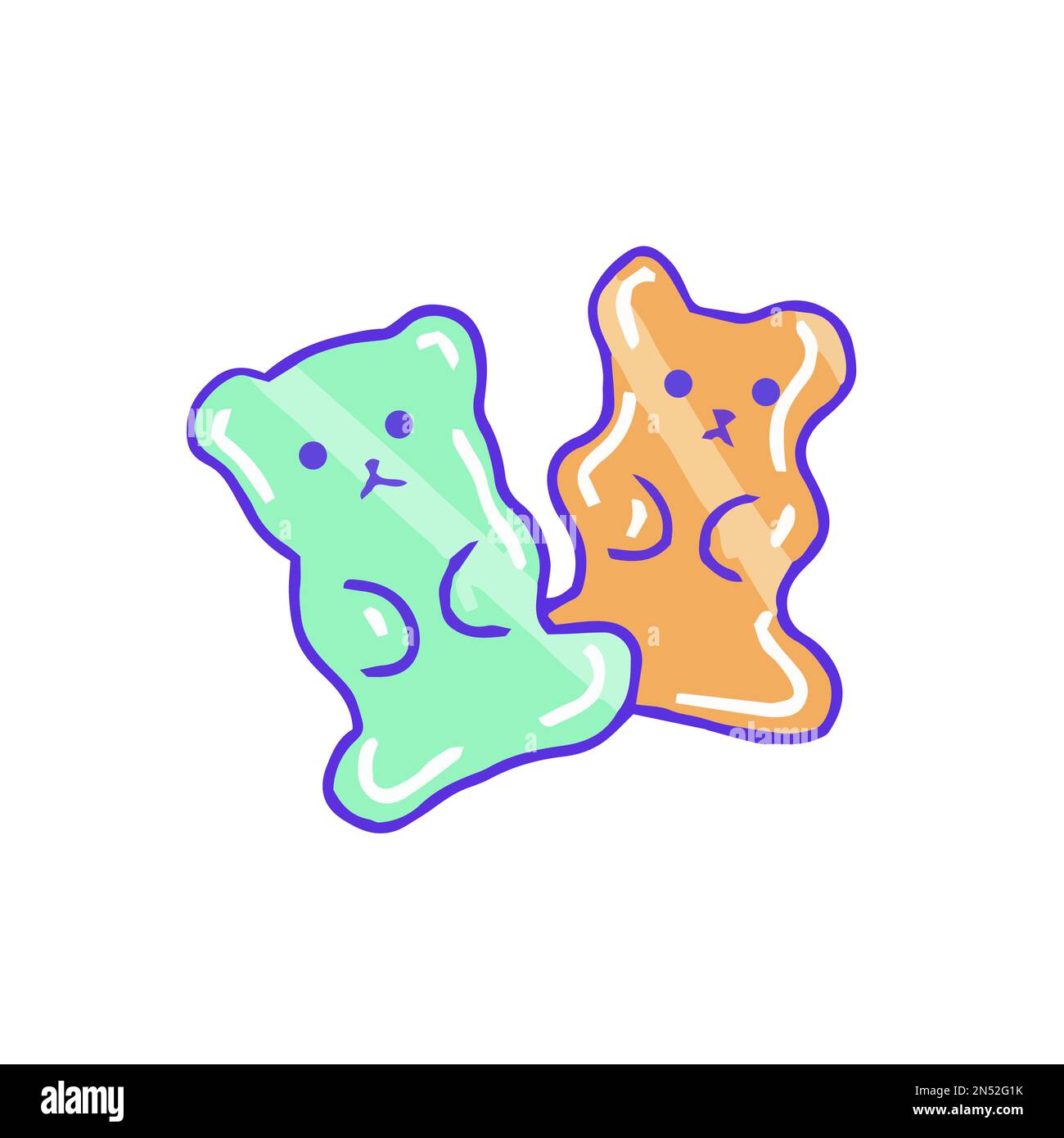 Hand drawn aesthetic cute green and orange gummy bears Stock