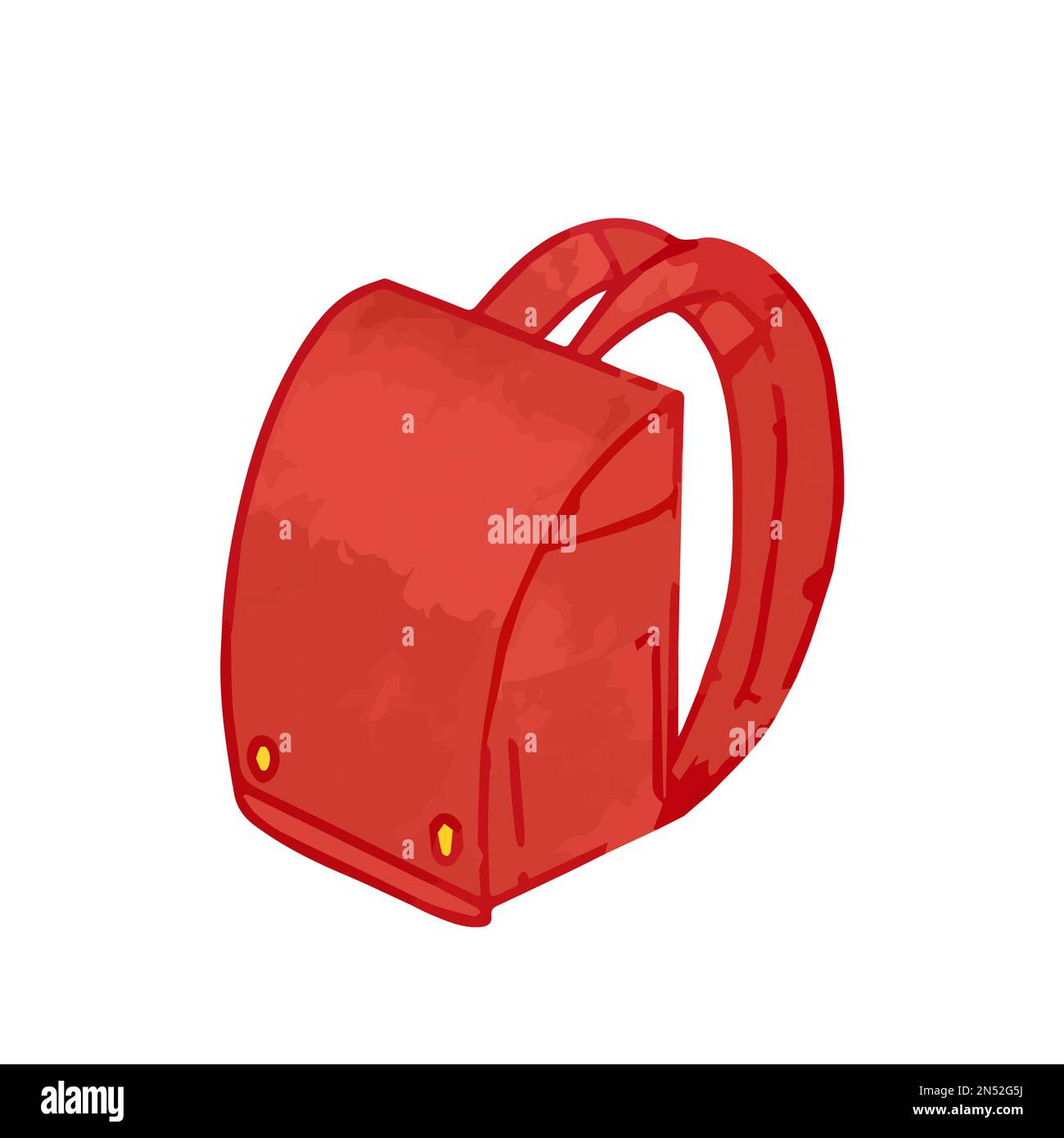 Hand drawn cute Japanese elementary school bag, red backpack Stock