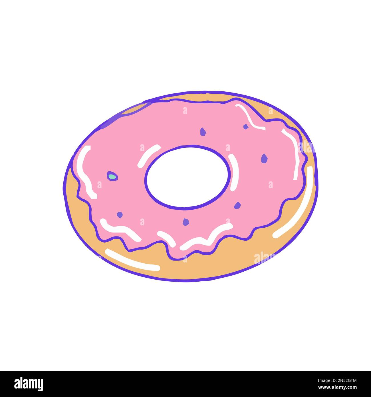 Hand drawn aesthetic cute cartoon doughnut with pink icing Stock Vector