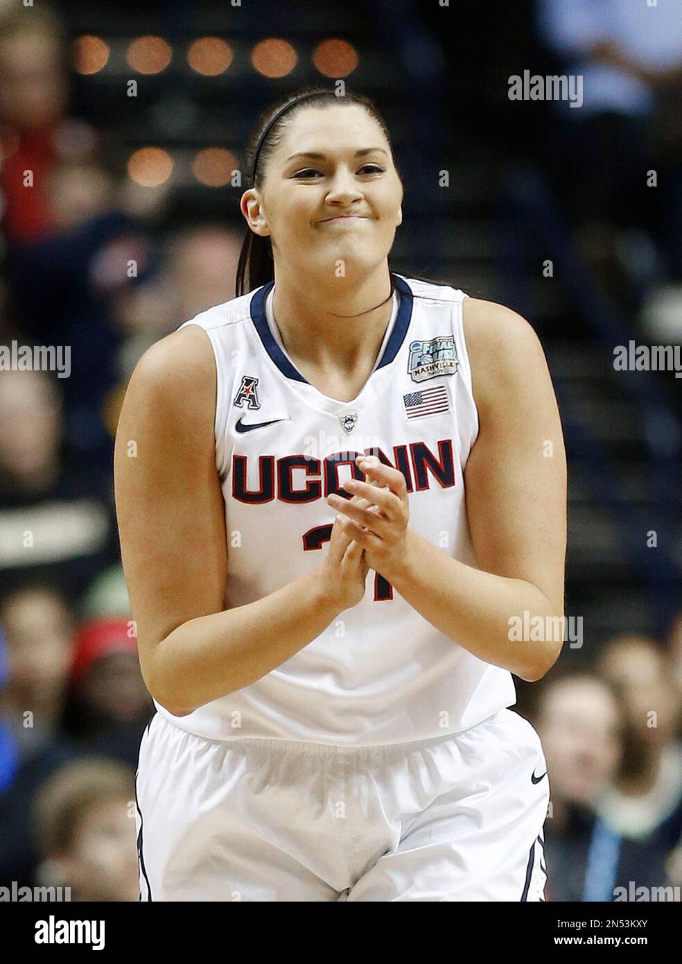 Connecticut center Stefanie Dolson (31) celebrates a basket against