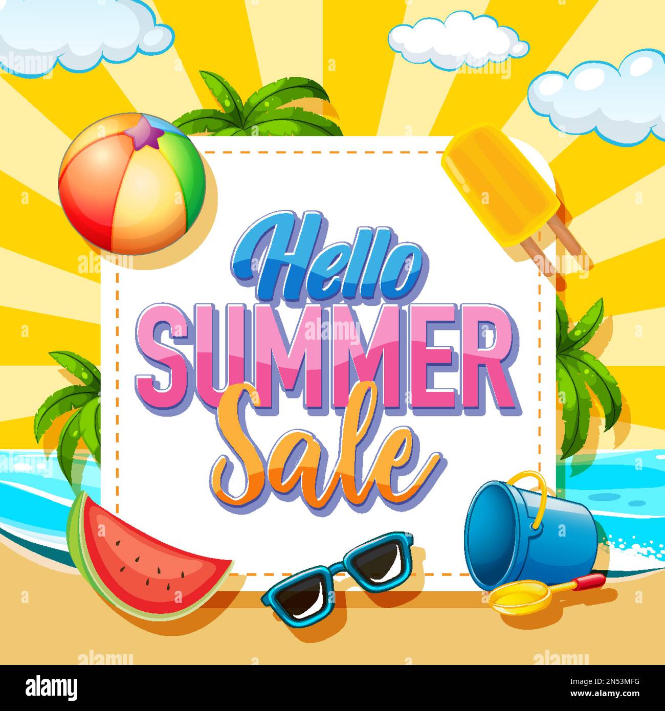 Hello summer sale banner template illustration Stock Vector Image & Art ...