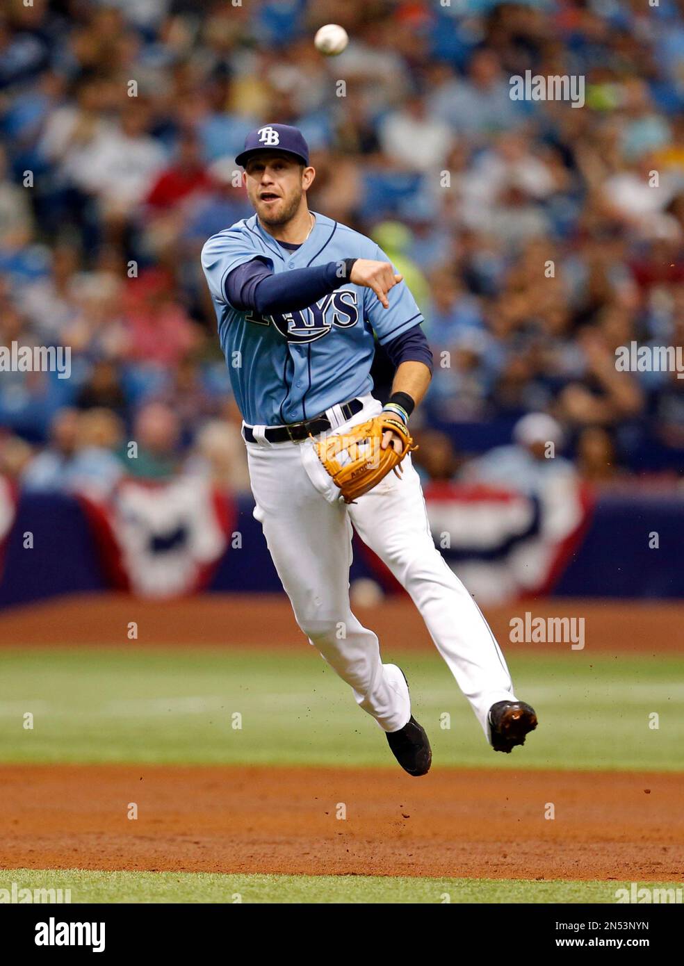 Tampa Bay Rays third baseman Evan Longoria fields a ground ball by