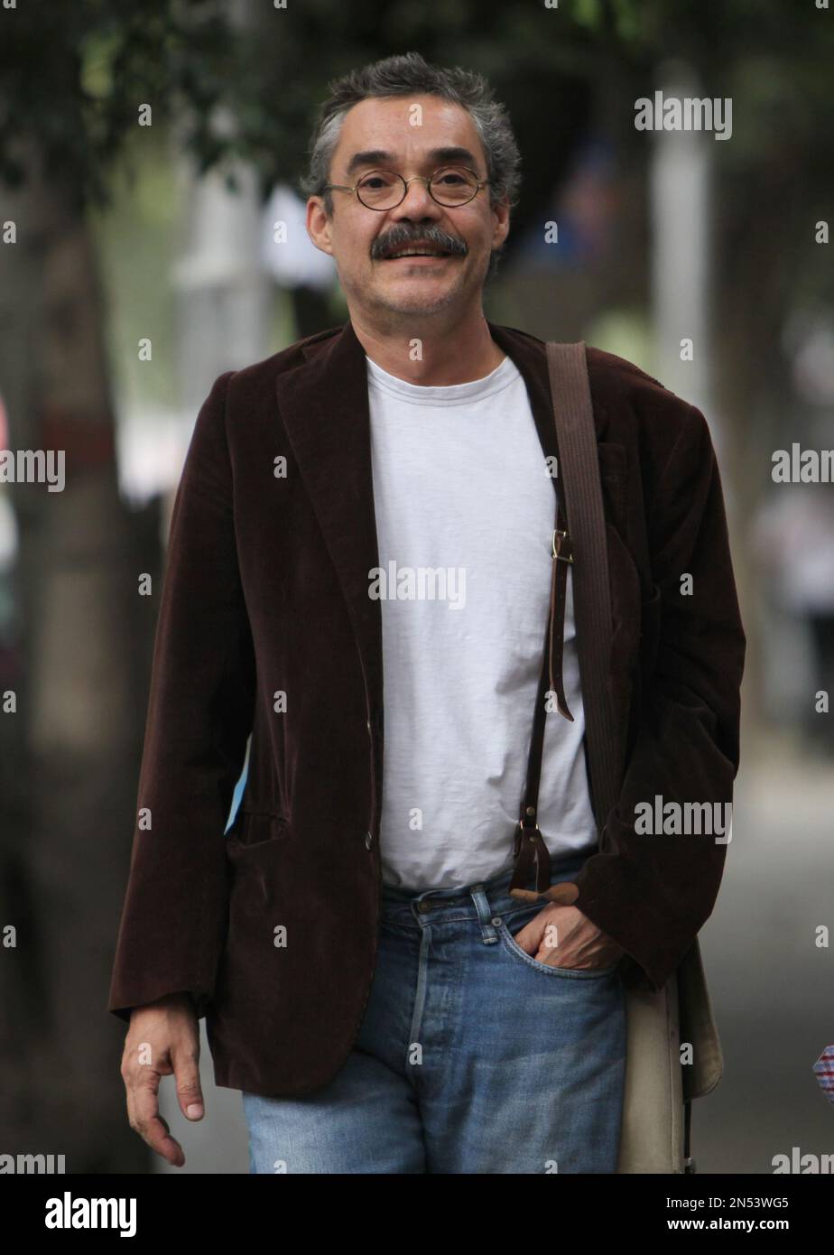 Gonzalo Garcia, son of Colombian author and Nobel literature laureate Gabriel  Garcia Marquez, walks outside the hospital where the Nobel laureate is  being treated, in Mexico City, Saturday, April 5, 2014. According, image size:924x1390
