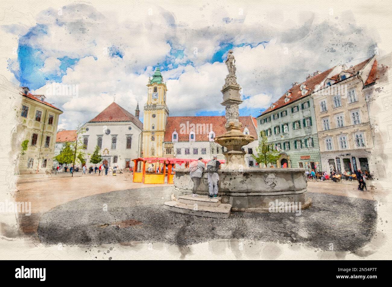 The Old Town Hall and the Maximilian's fountain in Bratislava, Slovakia