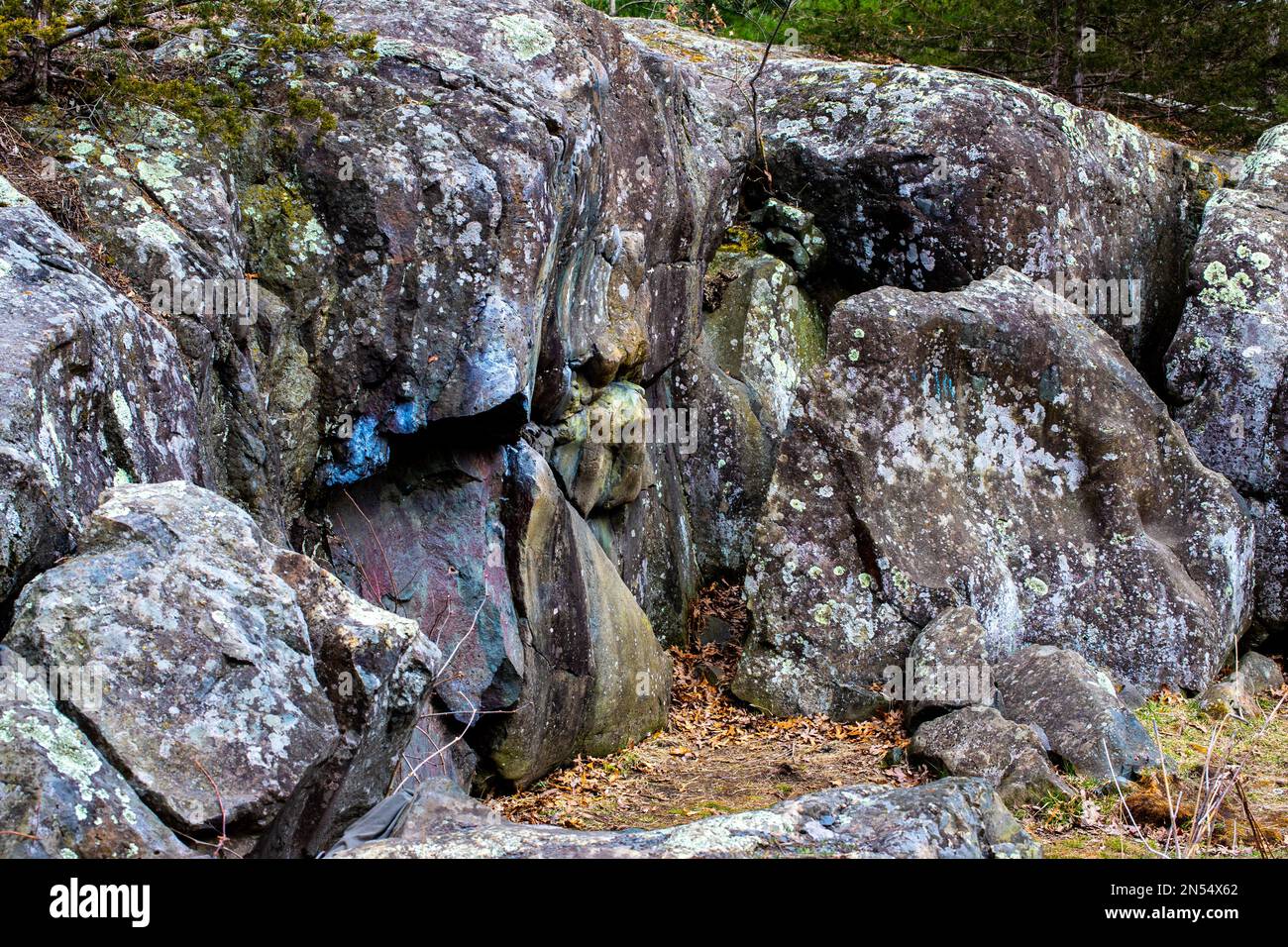 Colorful basalt rock at Interstate State Park on the St. Croix River