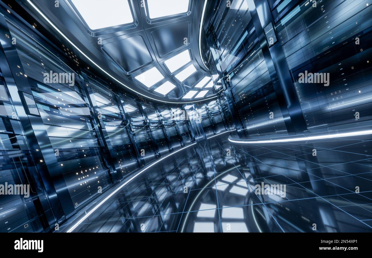 Sever racks and data center, big data and cloud computing concept, 3d ...