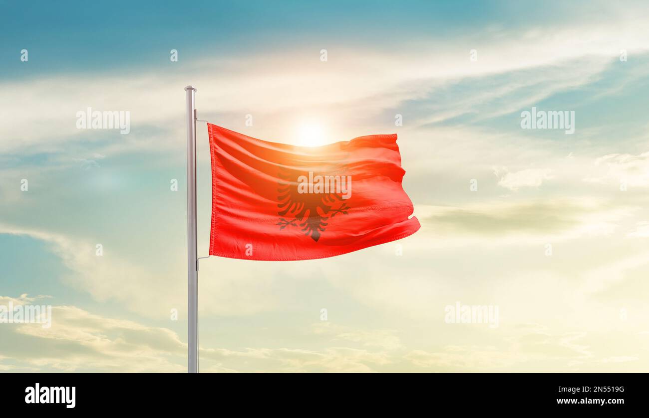 Albania waving waving in beautiful sky Stock Photo - Alamy