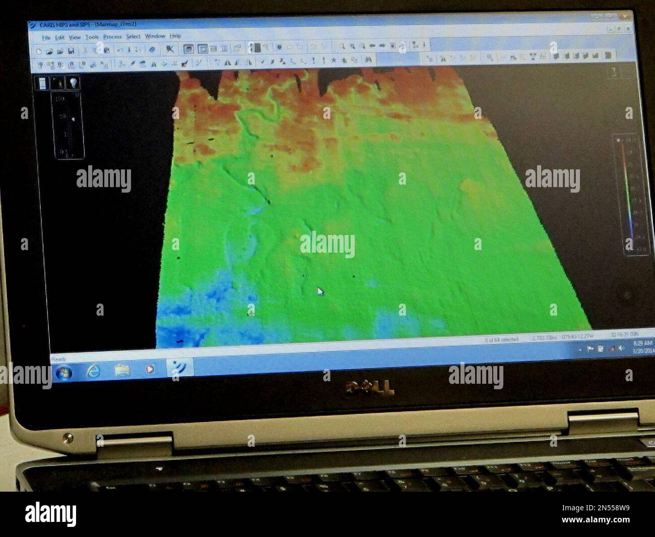 In this March 20, 2014 photo, a map of the ocean floor along the mid