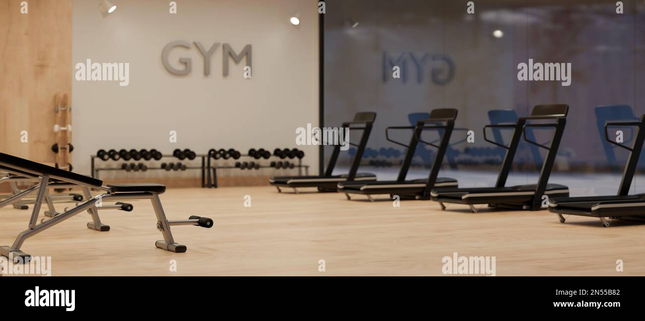 Modern fitness interior design with professional sport equipments ...