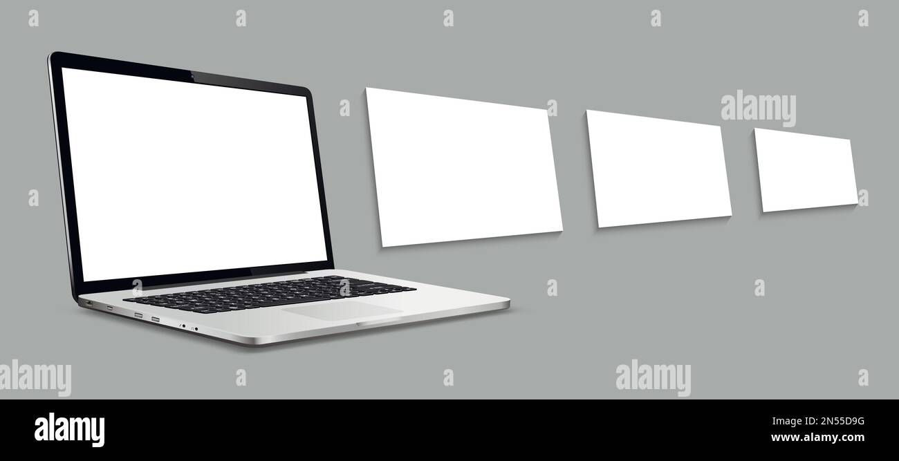 Laptop with blank web pages. Mockup for showing screenshots of web-sites. Stock Vector