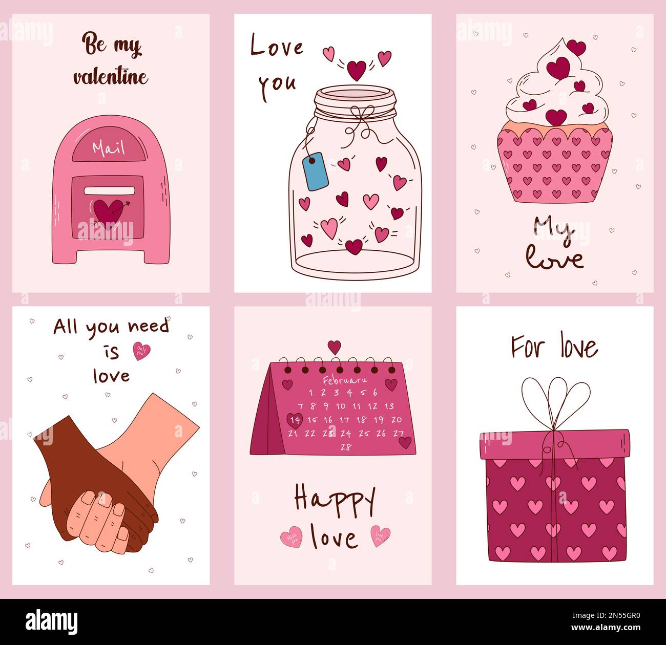 Set of Valentine's Day greeting cards. Vector illustration Stock Vector ...