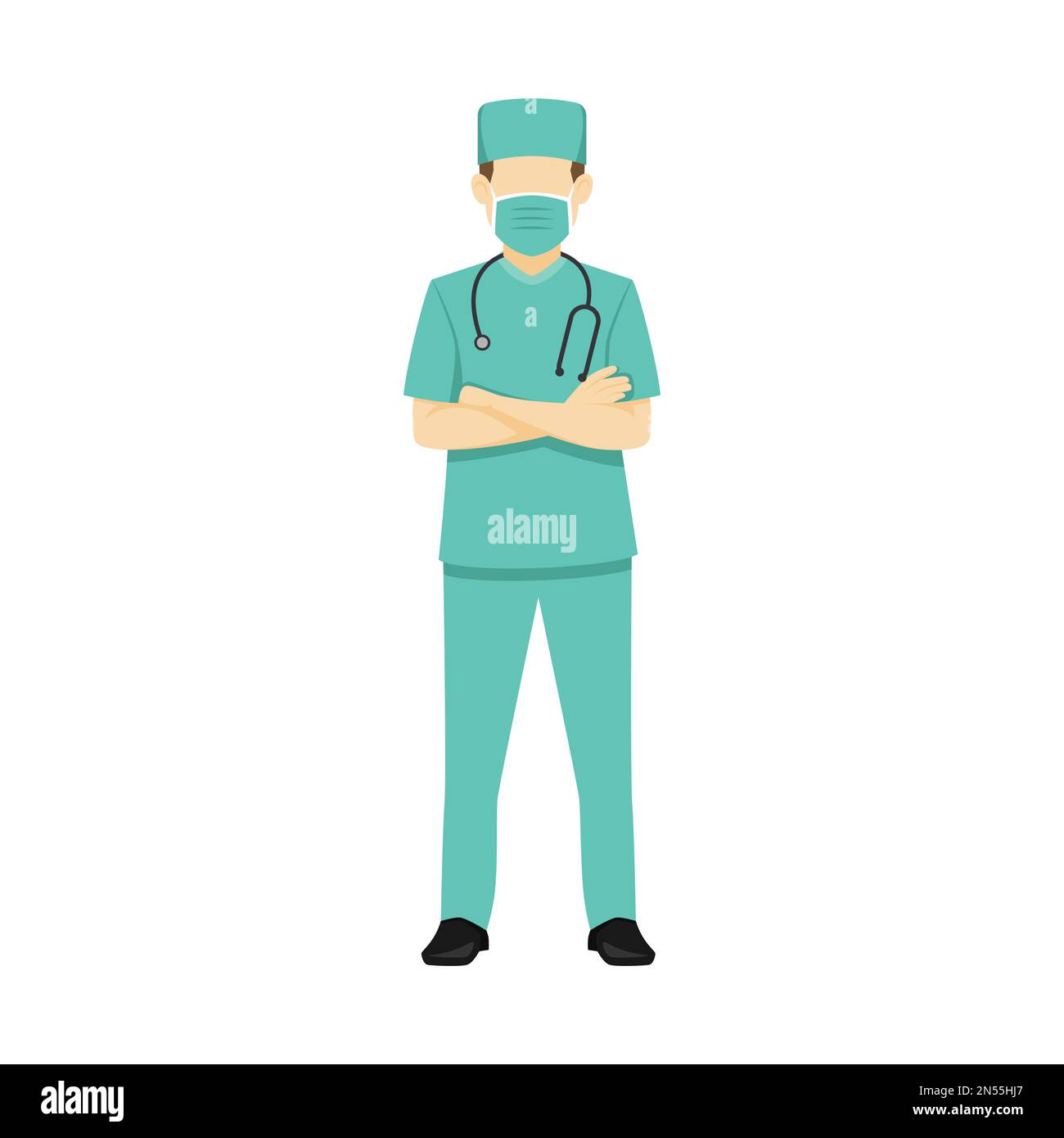 Surgeon Standing with Arms Crossed Flat Design Vector Illustration Stock Vector
