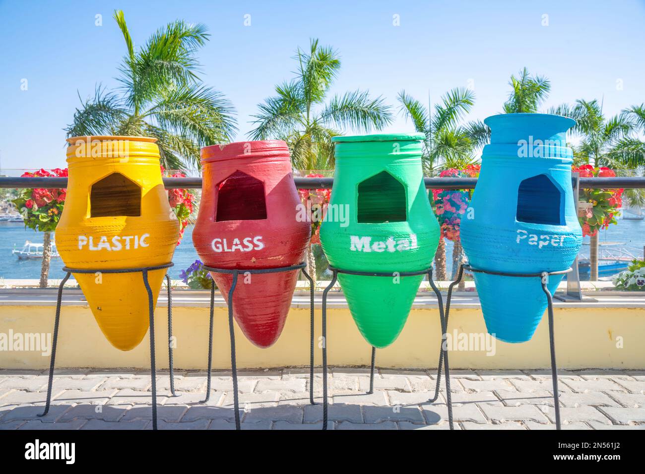 Colourful waste recycling bins in Aswan, Egypt Stock Photo Alamy