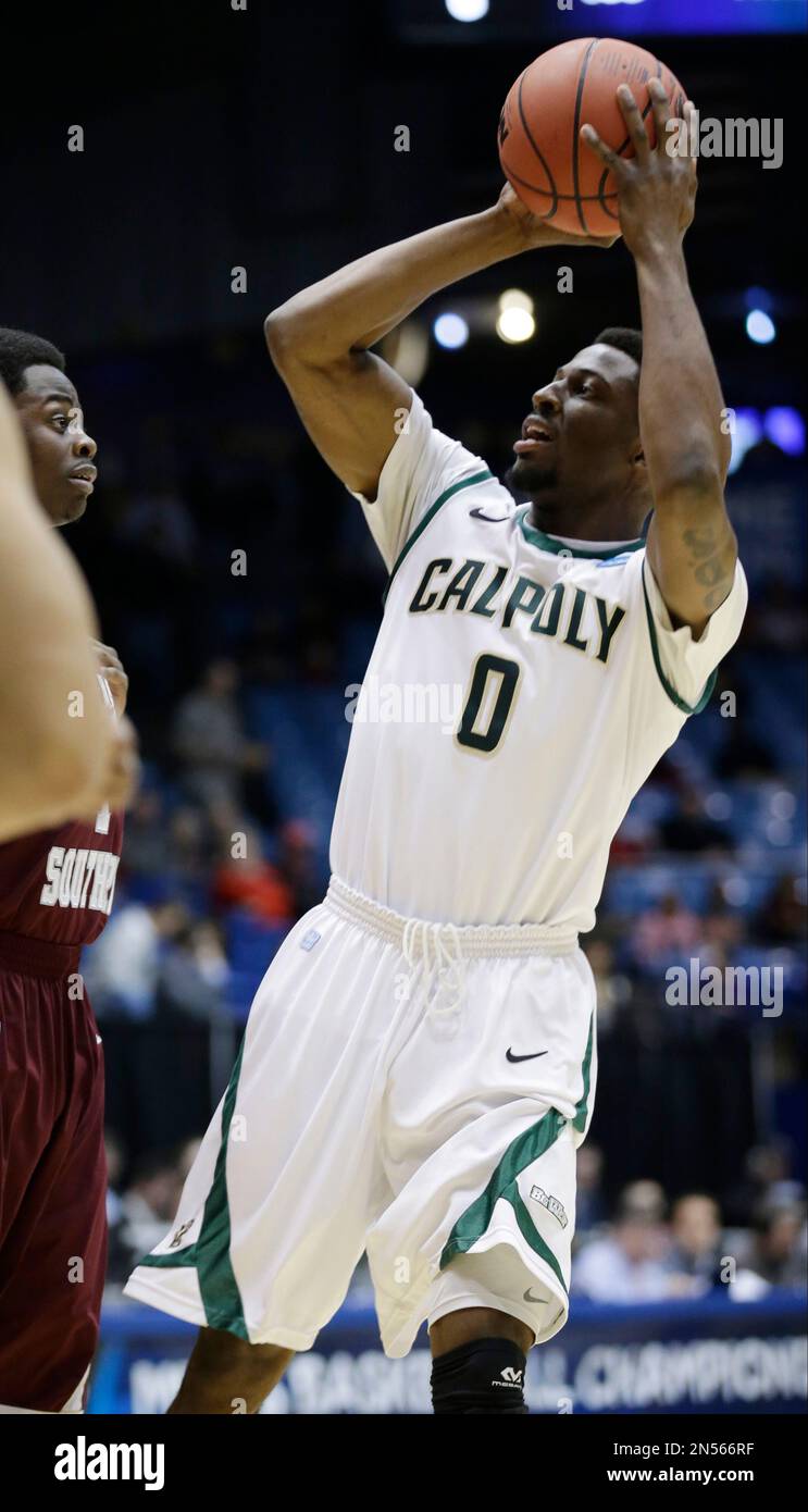 Cal Poly guard Dave Nwaba shoots against Texas Southern in the first