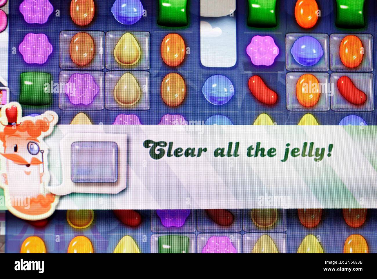 A detail from the online game Candy Crush Saga is shown on a