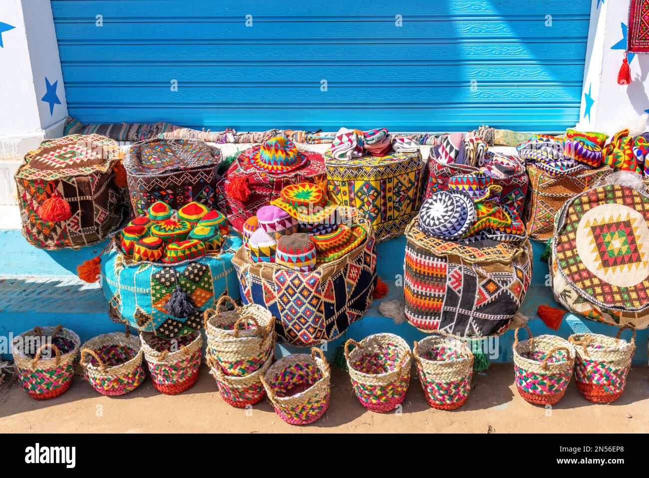Aswan, Egypt; February 7, 2023 A typical Nubian market in Aswan