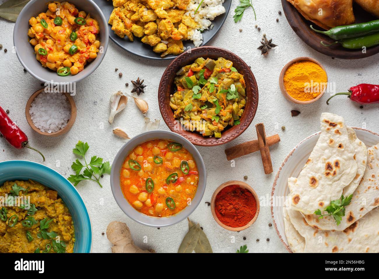 top view bowls with indian food. Resolution and high quality beautiful photo Stock Photo