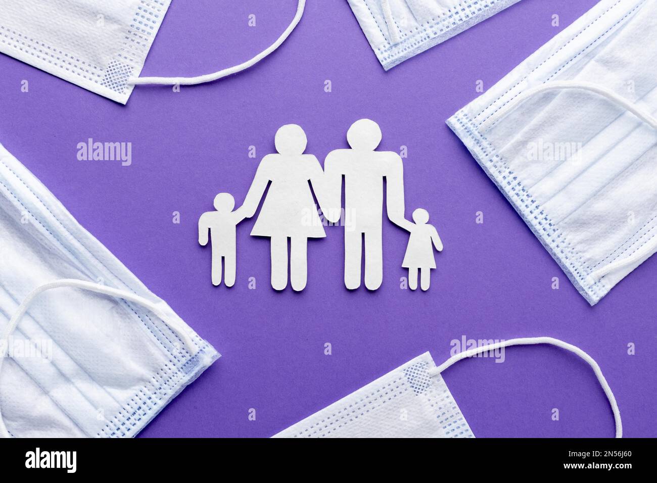 top view family made paper with medical masks. Resolution and high quality beautiful photo Stock Photo