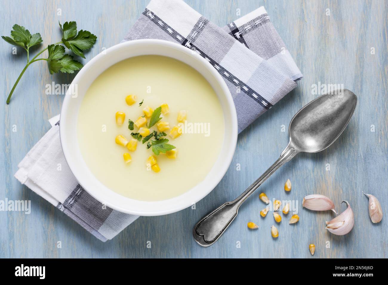 top view cream soup bowl arrangement. Resolution and high quality