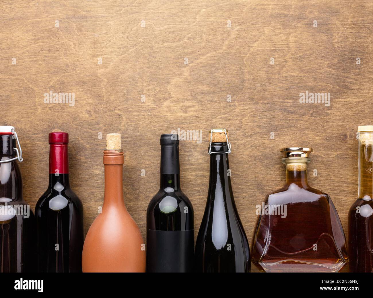 top view mix of alcohol bottles. Resolution and high quality beautiful photo Stock Photo