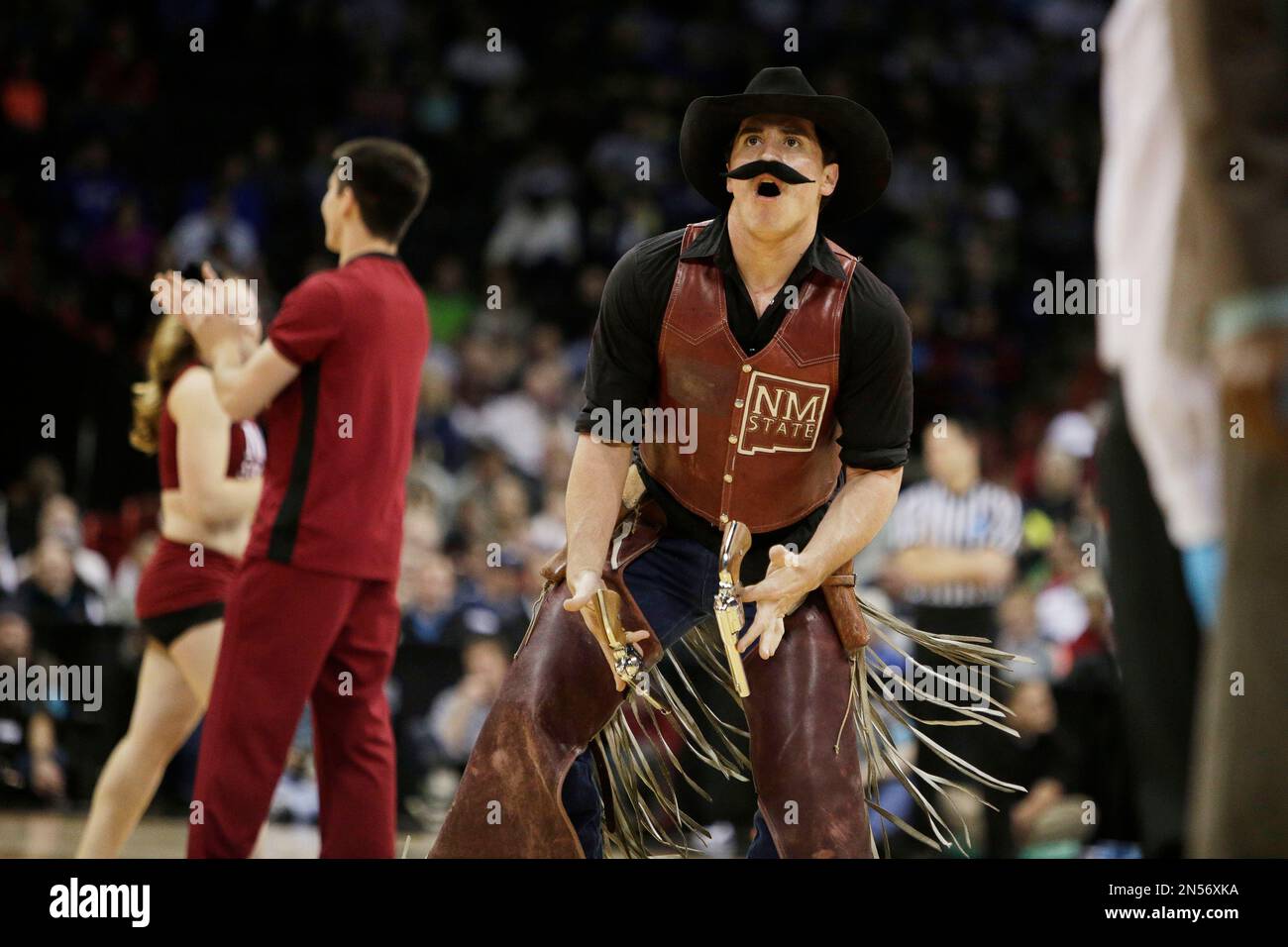 New Mexico State’s mascot performs during the secondround game of the