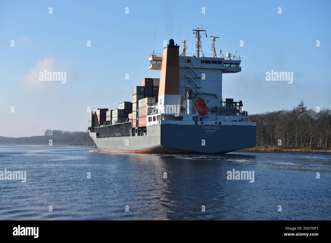 Container ship Thetis D sailing in the Kiel Canal, SchleswigHolstein