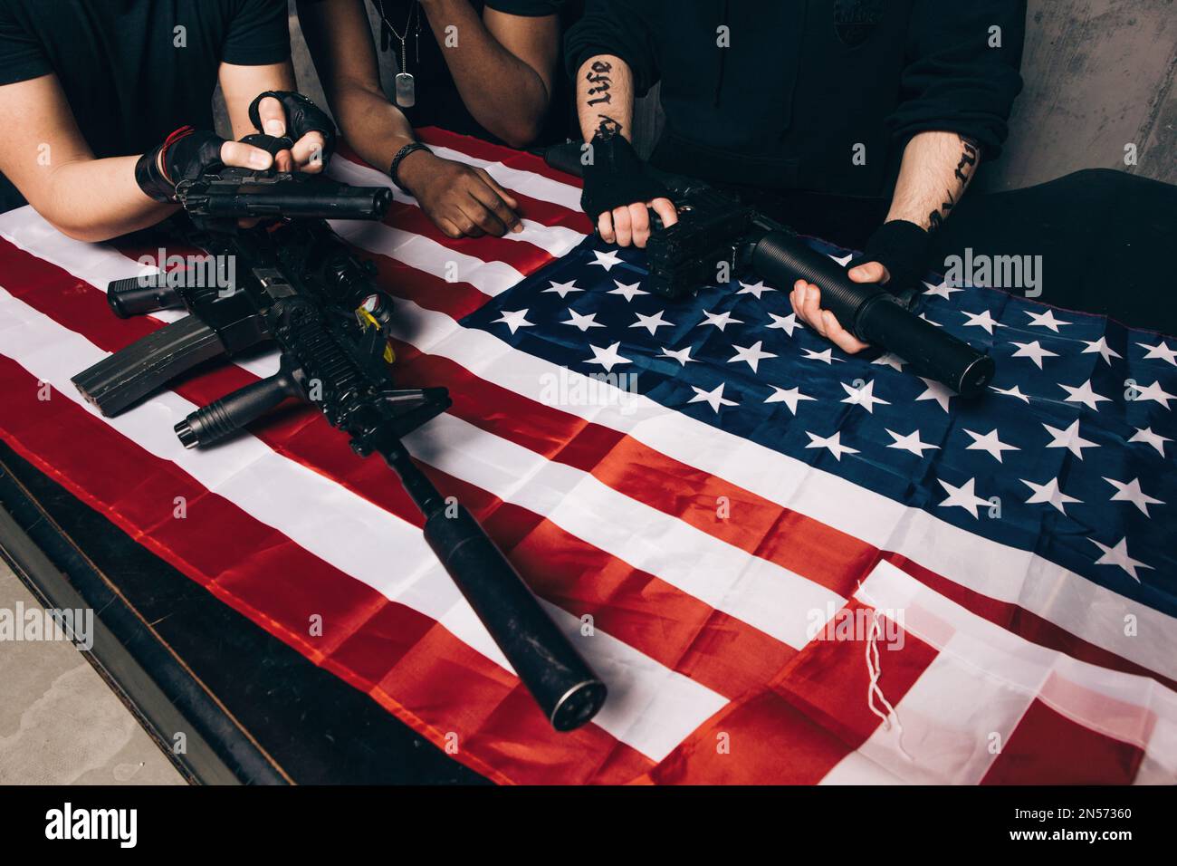 American arms dealers with weapon Stock Photo Alamy
