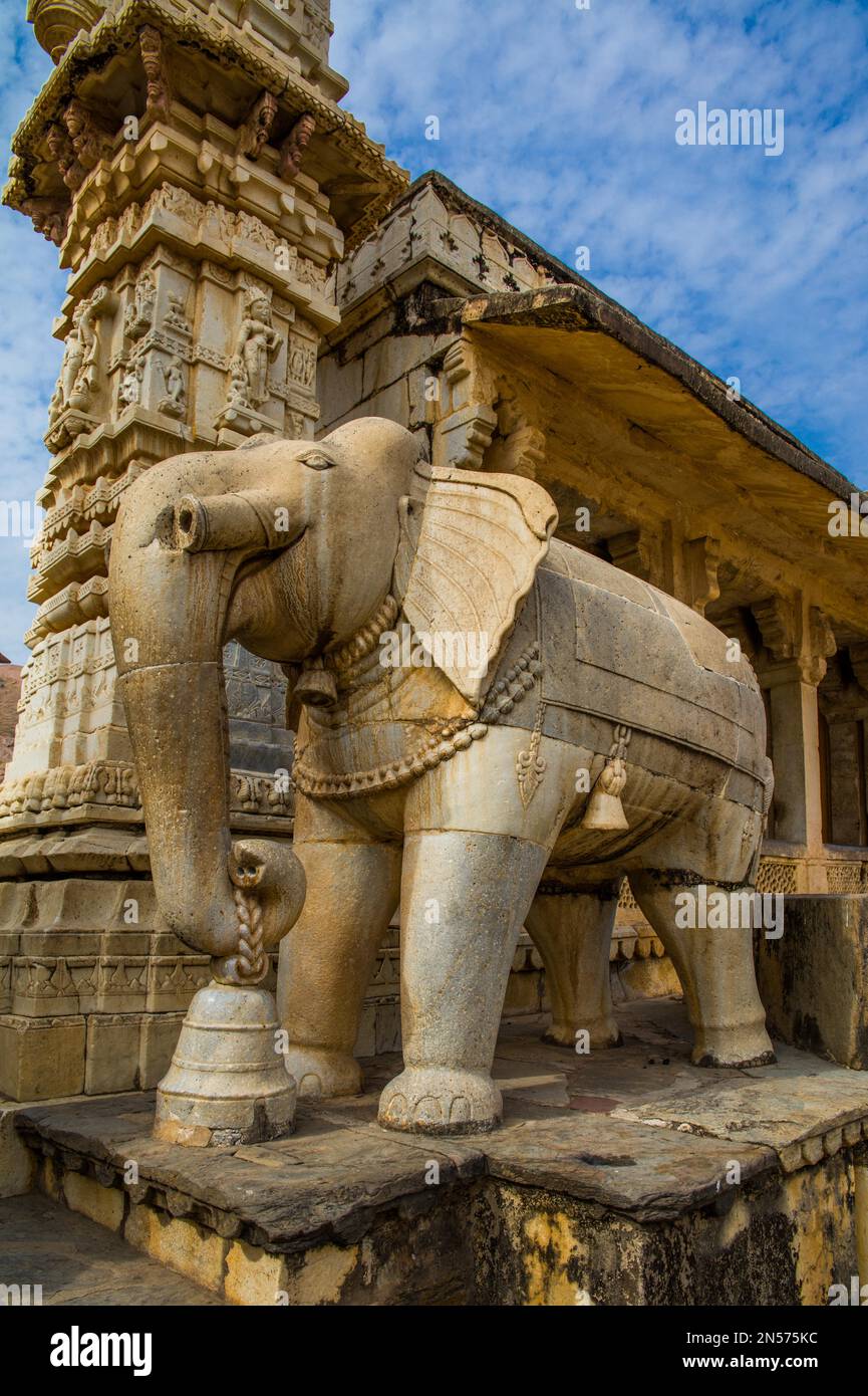 Elephant statue at the entrance to the Jagat Shiromani Hinu Temple