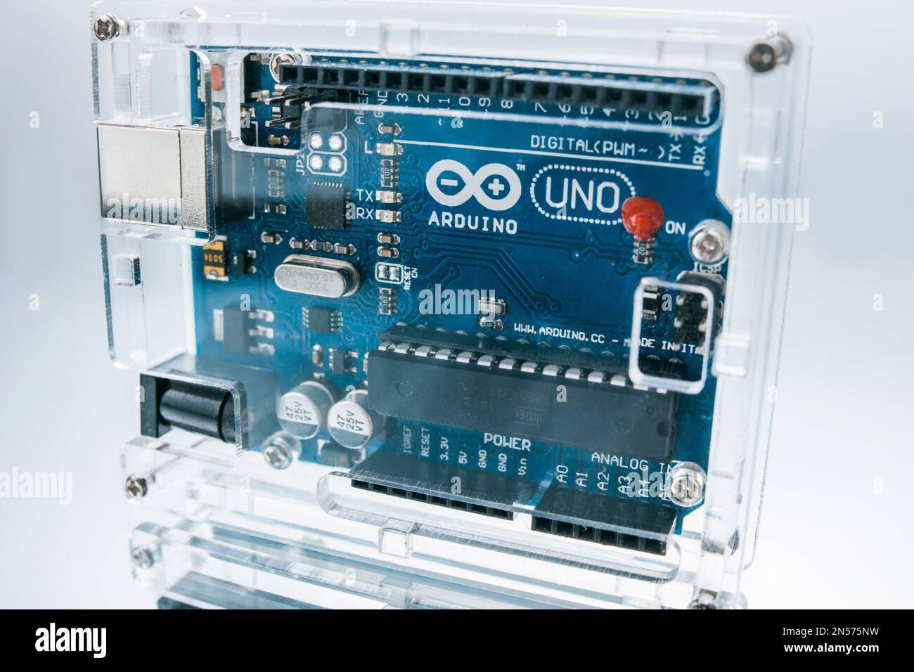 microcontroller Arduino Uno breadboard processor Stock Photo