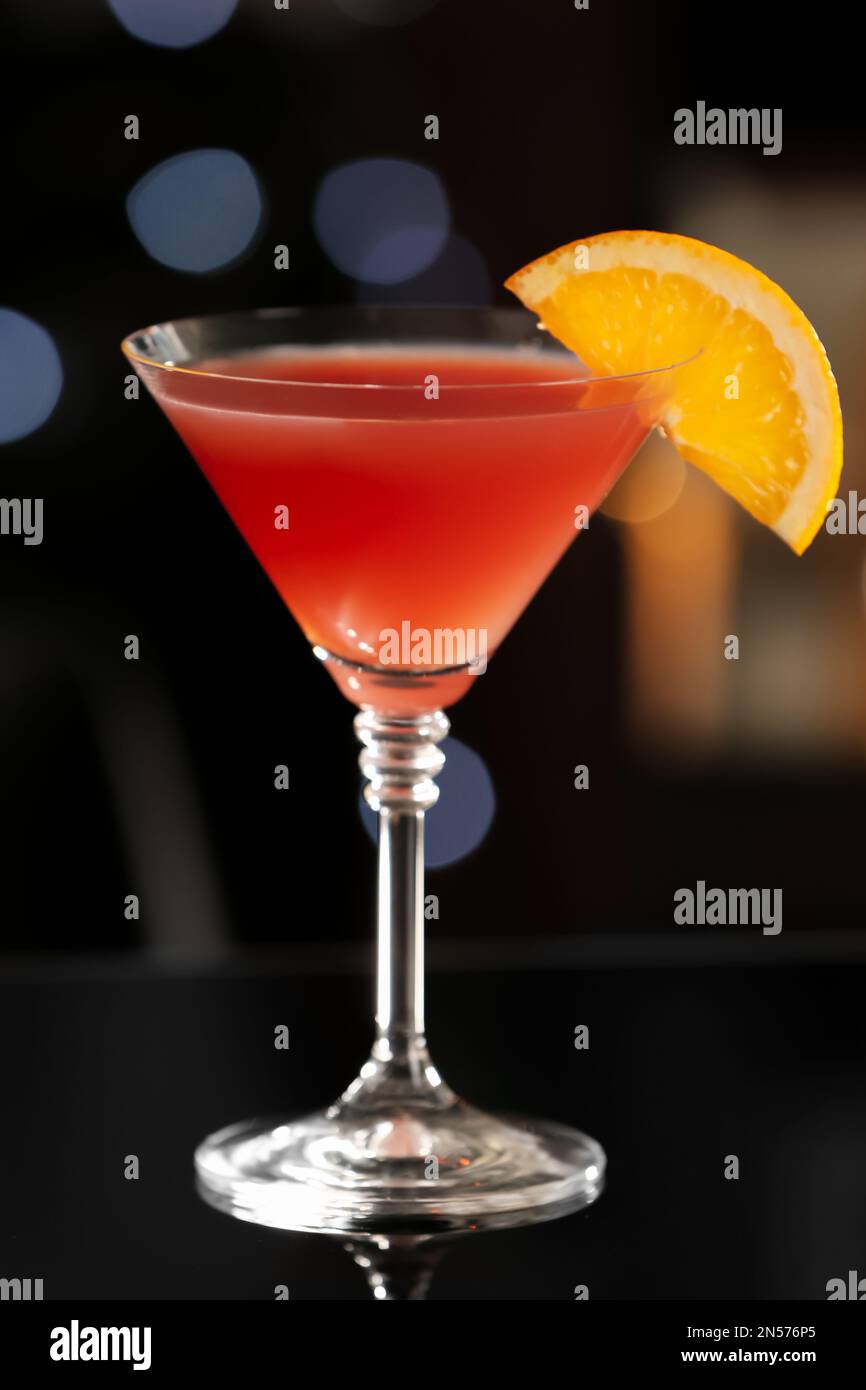 Delicious cocktail with orange on bar counter Stock Photo