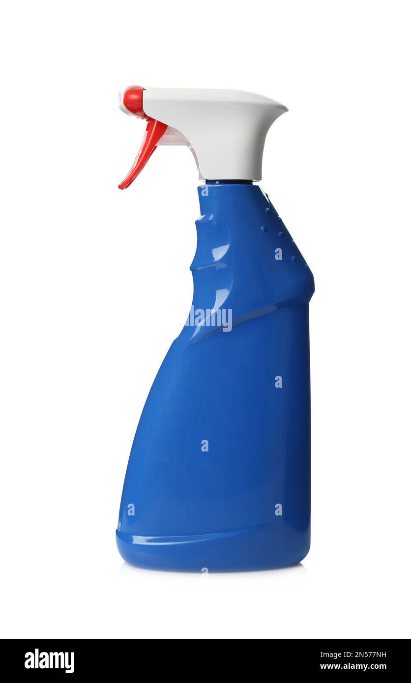 Blue spray bottle of cleaning product isolated on white Stock Photo Alamy
