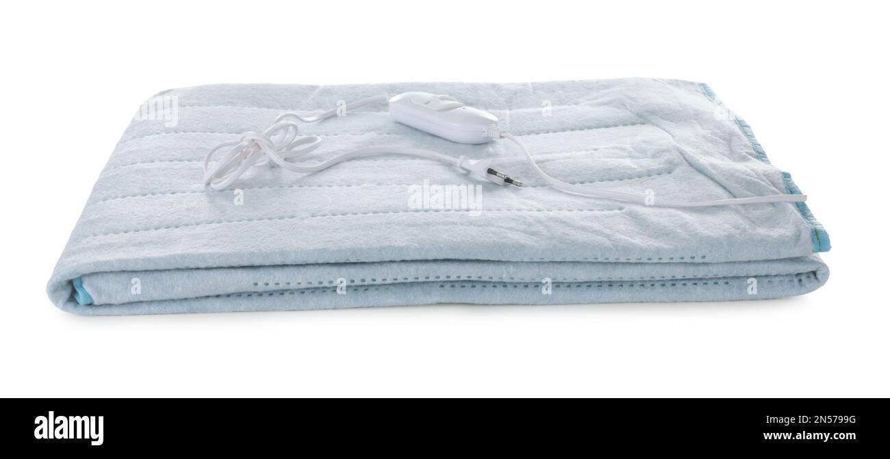 Folded electric heating pad isolated on white Stock Photo
