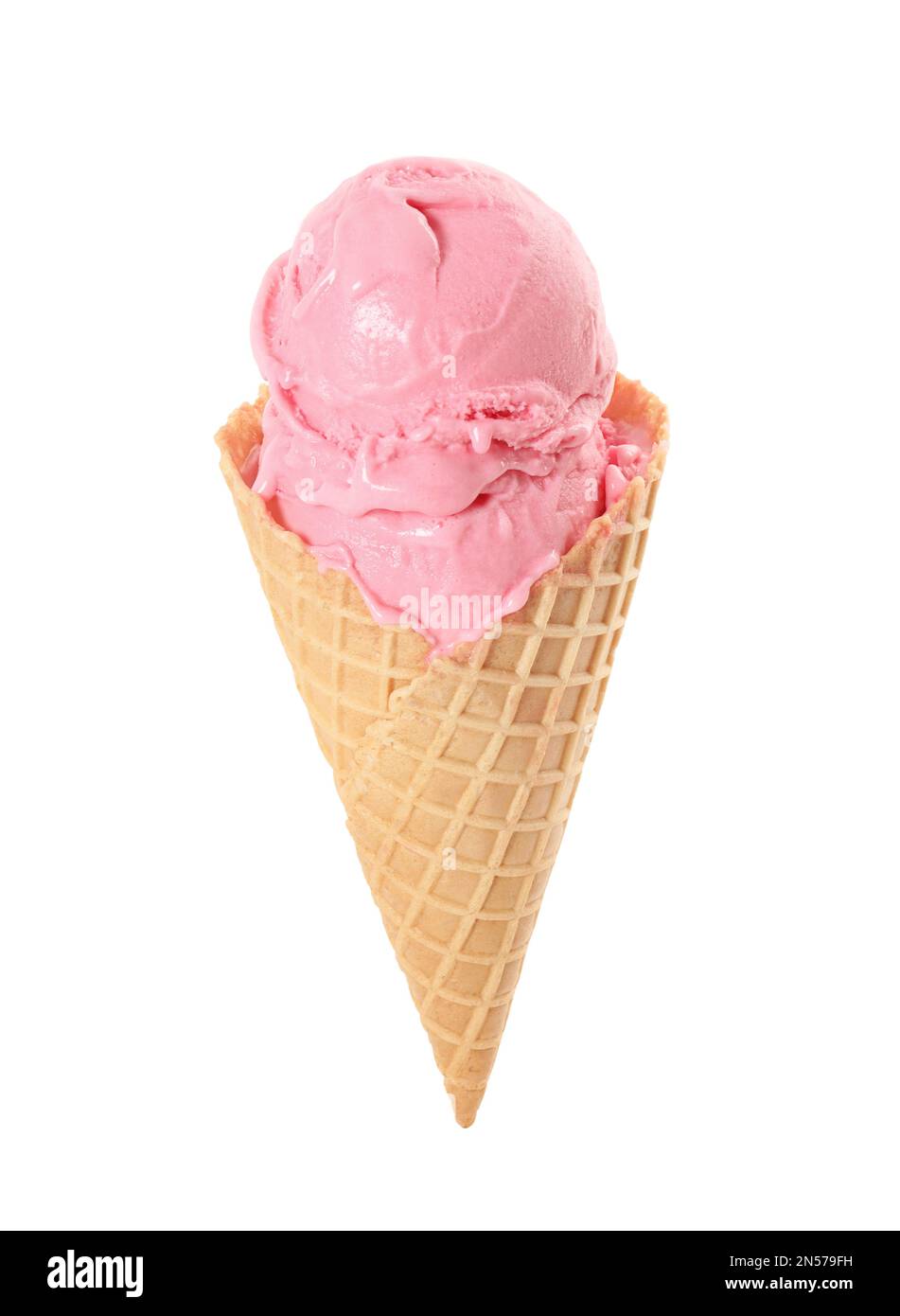 Delicious pink ice cream in waffle cone isolated on white Stock Photo ...