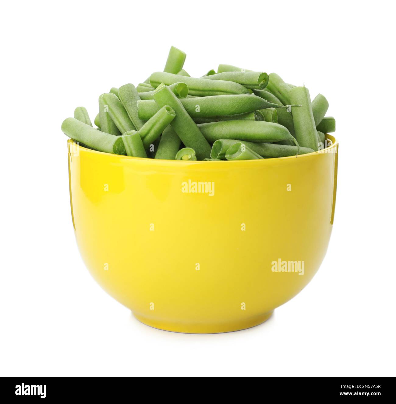 Fresh green beans in bowl isolated on white Stock Photo Alamy