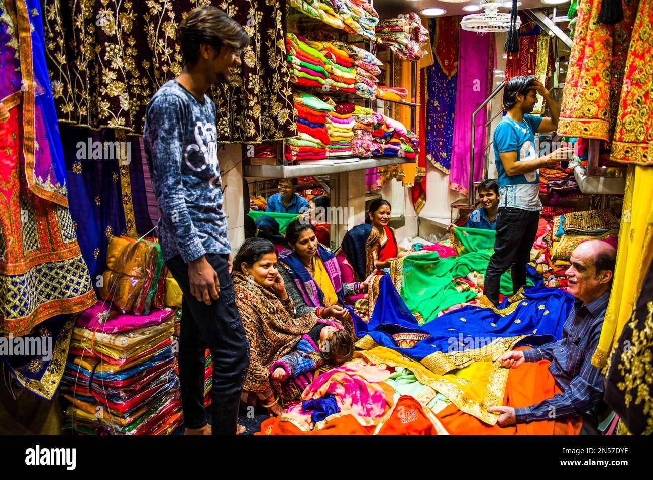 Fabric market at Bapu Bazar, Jaipur, Jaipur, Rajasthan, India Stock