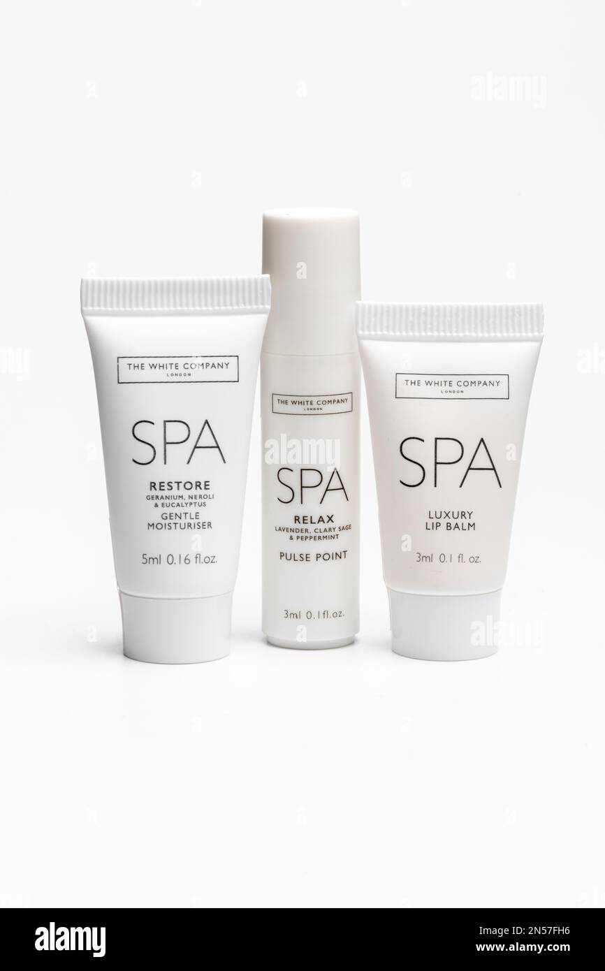 The White Company Spa moisturiser, Pulse Point and lip balm Stock Photo Alamy