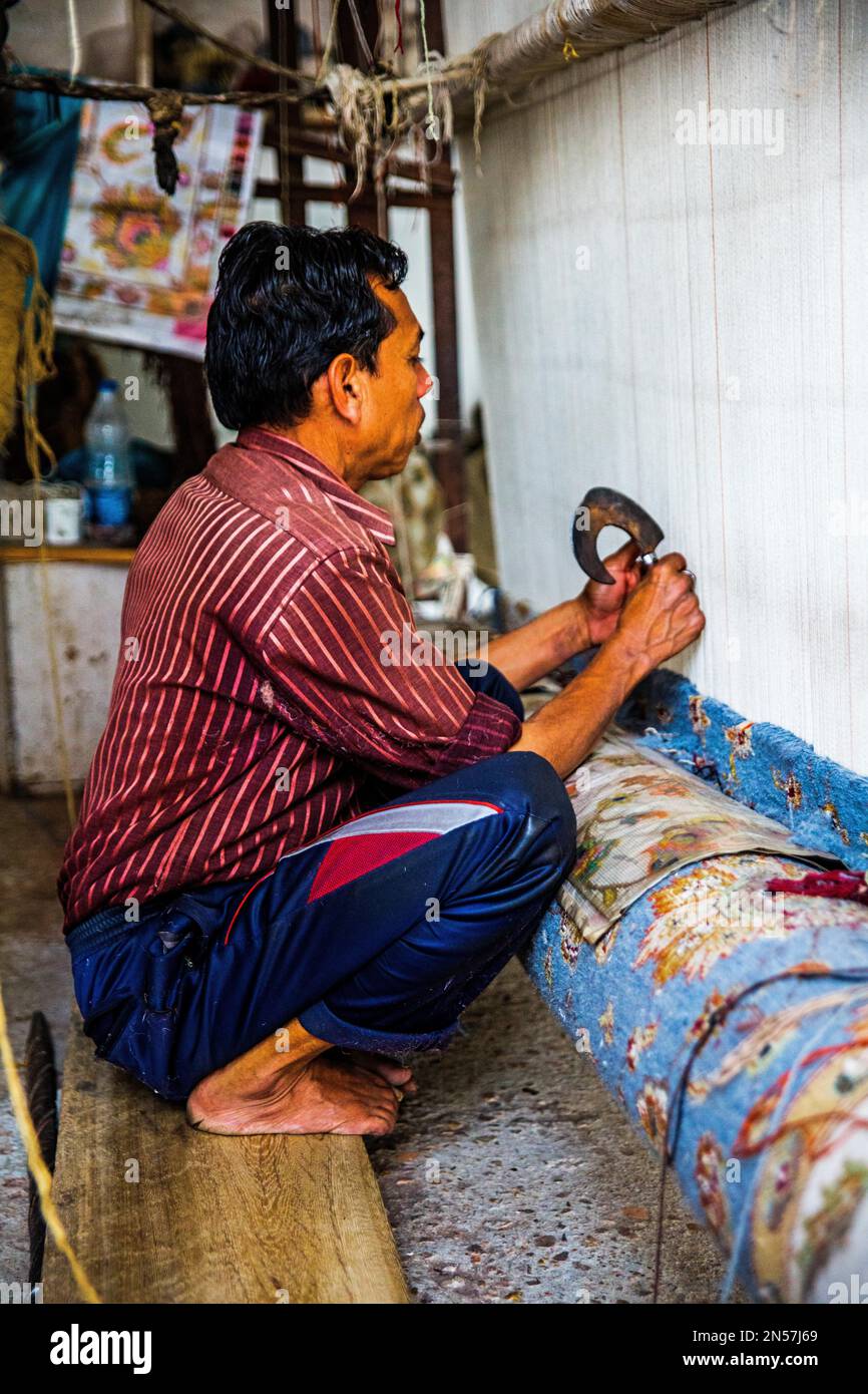 Carpet weaver, handicraft in Rajasthan, Jaipur, Rajasthan, India Stock