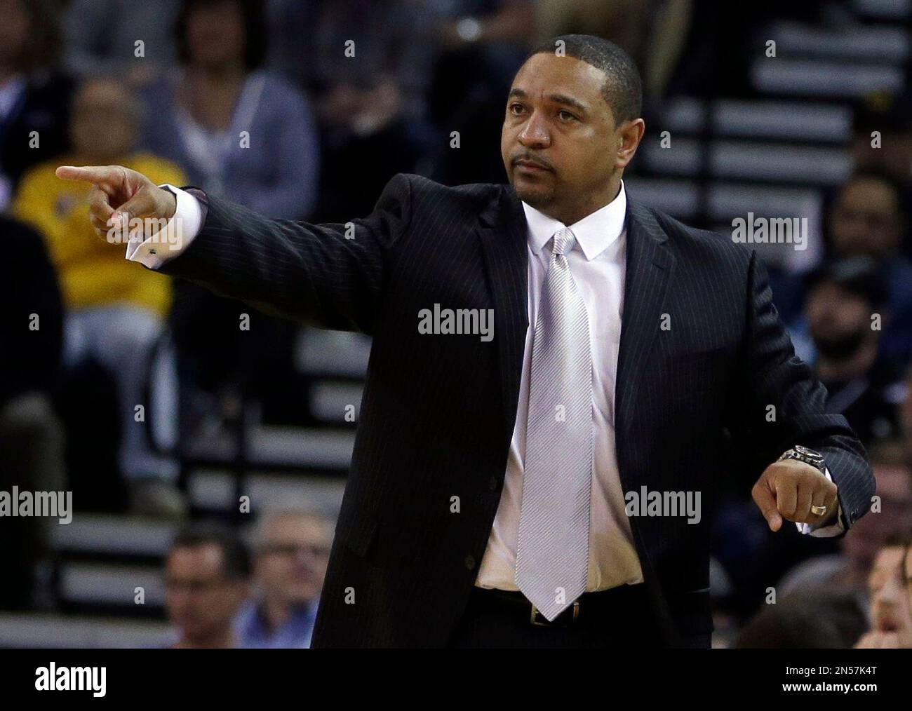 Golden State Warriors coach Mark Jackson gestures on the sideline during the first half of the