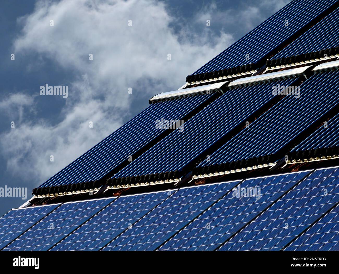 combination roof installed photovoltaic PV solar panels and solar water