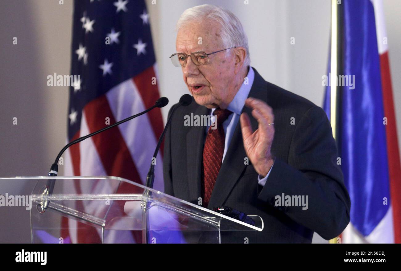 Former U.S. President Jimmy Carter speaks at an Ethical Elections Pact