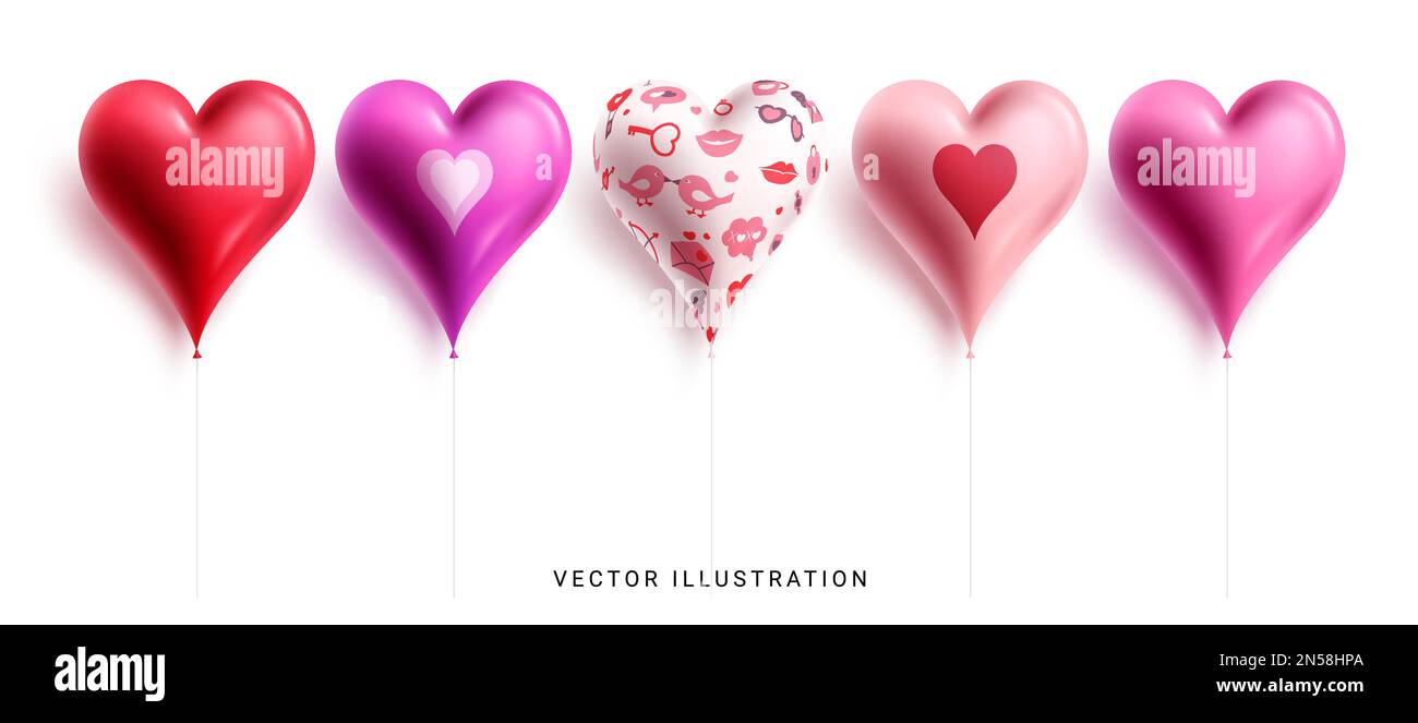 Valentine's day balloons set vector design. Balloons heart shape ...