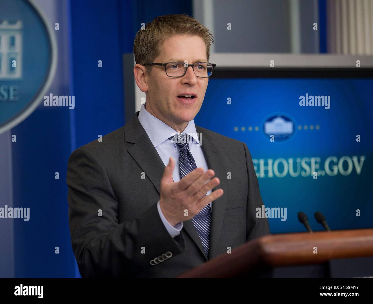 White House press secretary Jay Carney gestures while speaking during ...