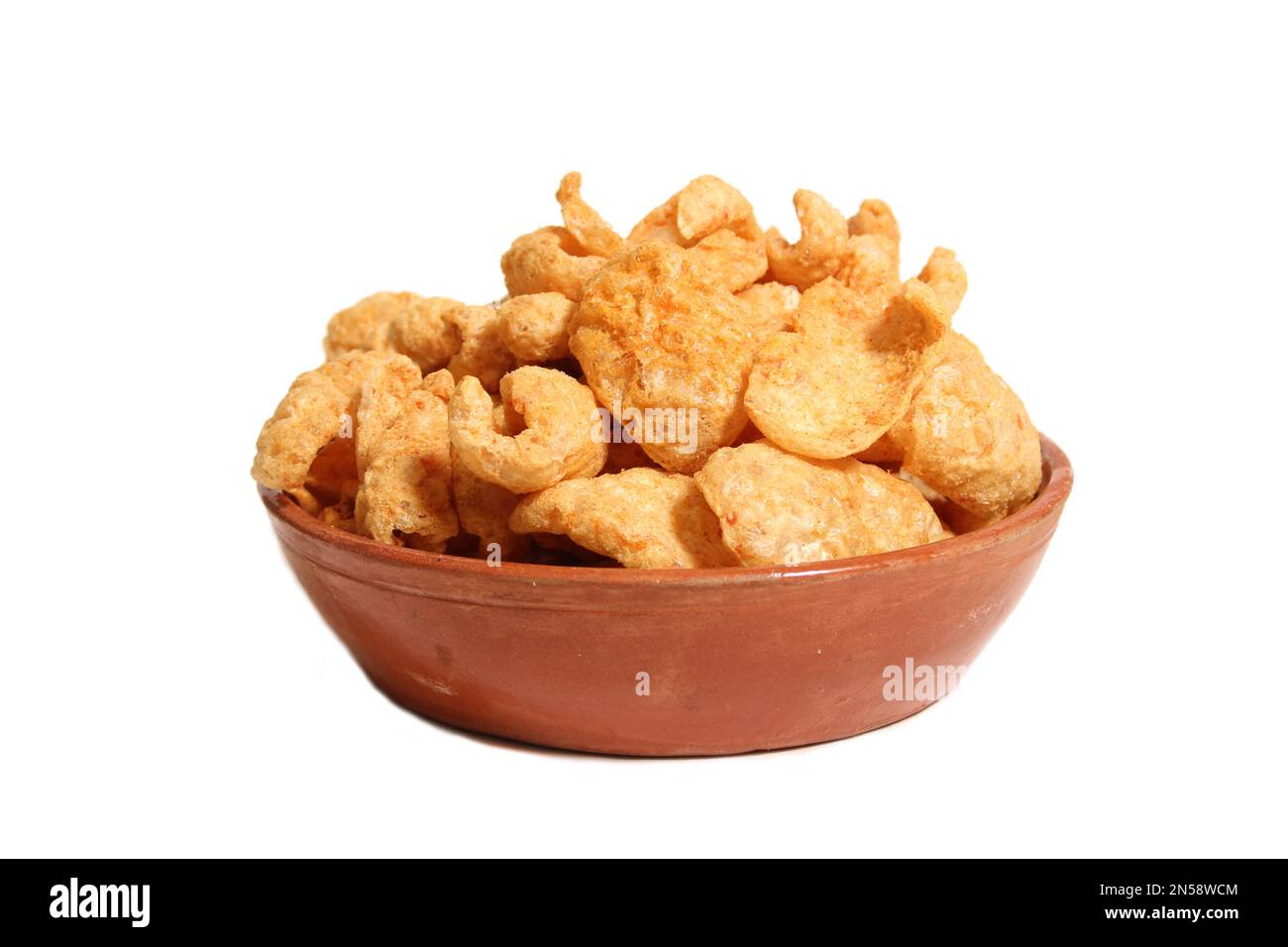 Bowl of Fried Pork Rinds Isolated on White Background Stock Photo Alamy