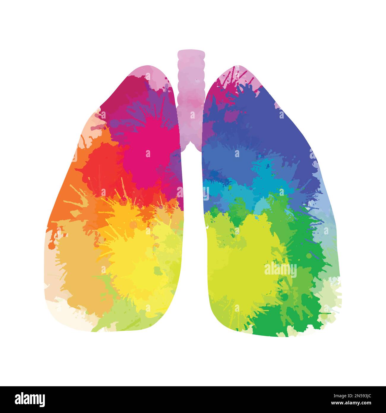 Rainbow watercolor illustration of human lungs isolated from background