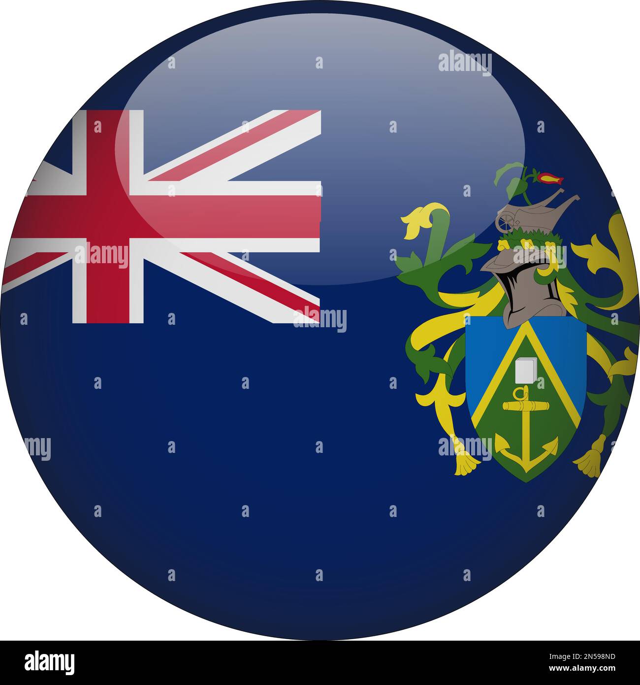Pitcairn Islands 3D Rounded Flag Icon Button Vector Stock Vector