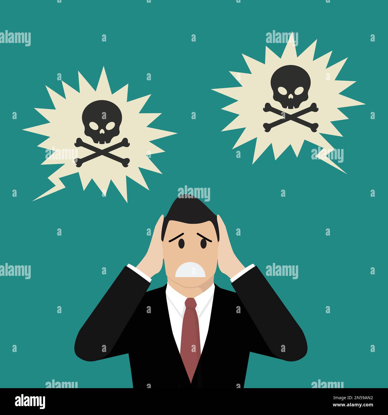 Businessman covering her ears to prevent a toxic words. Vector illustration Stock Vector