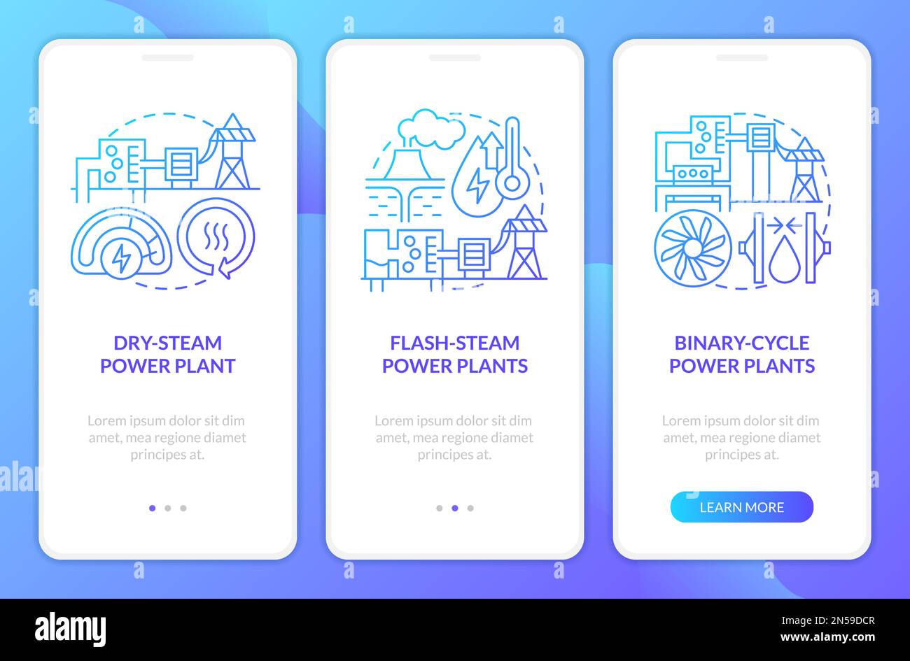 Geothermal power plants blue gradient onboarding mobile app screen Stock Vector